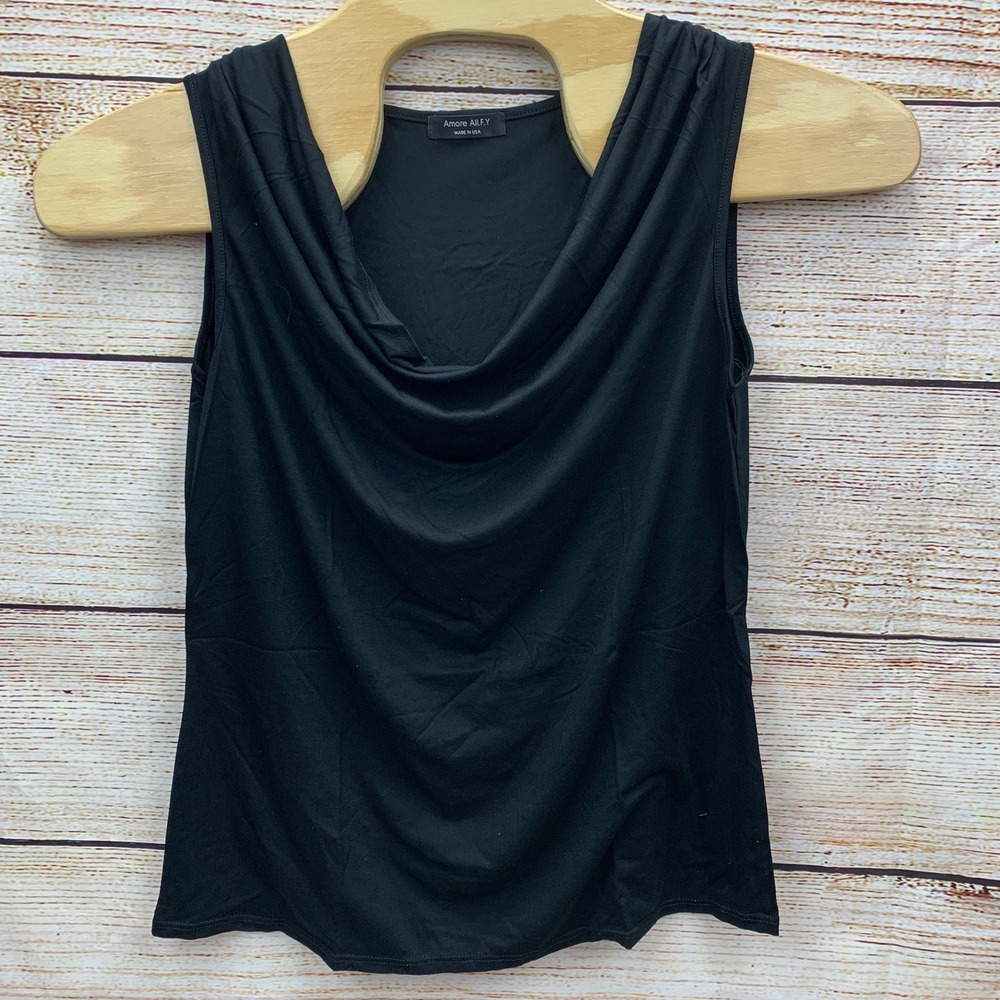 AMORE ALLFY Womens Ruched Cowl Neck Sleeveless Stretch Tank‎ Top Black 2X